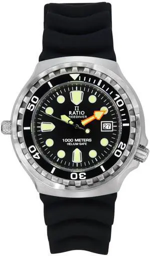 RATIO FreeDiver Version 02 Helium Safe 1000M Sapphire Crystal Quartz Black Dial 1038EF102V-BLK-V02 Mens Watch