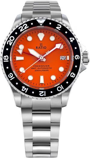 RATIO FreeDiver GMT Series Sapphire Crystal Stainless Steel Red Dial Automatic RTF055 200M Mens Watch