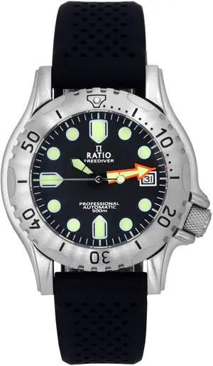 RATIO FreeDiver Professional Sapphire Crystal 21 Jewels Black Dial Automatic RTF015 500M Mens Watch