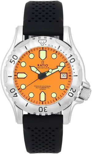 RATIO FreeDiver Professional Sapphire Crystal Orange Dial Automatic 21 Jewels RTF017 500M Mens Watch