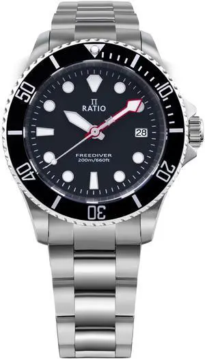 RATIO FreeDiver Sapphire Crystal Stainless Steel Black Dial Quartz RTF031 200M Men's Watch