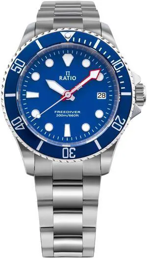 RATIO FreeDiver Sapphire Crystal Stainless Steel Blue Dial Quartz RTF033 200M Mens Watch