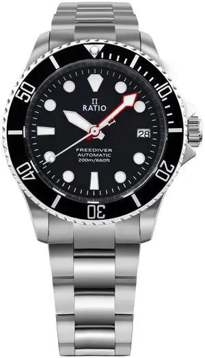 Ratio FreeDiver Sapphire Crystal Stainless Steel Black Dial Automatic RTF041 200M Mens Watch