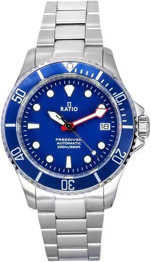 Ratio FreeDiver Sapphire Crystal Stainless Steel Blue Dial Automatic RTF043 200M Mens Watch