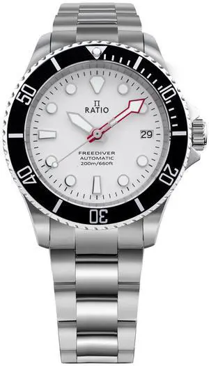 Ratio FreeDiver Sapphire Crystal Stainless Steel White Dial Automatic RTF047 200M Mens Watch Ratio FreeDiver Sapphire Crystal Stainless Steel White Dial Automatic RTF047 200M Mens Watch