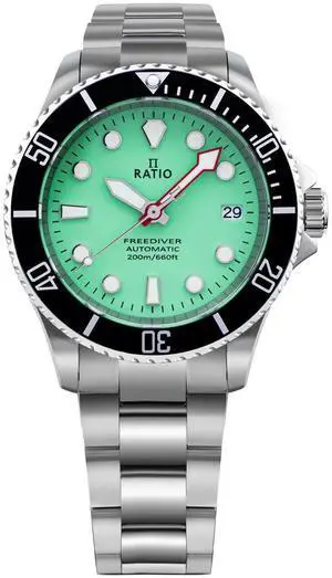 Ratio FreeDiver Sapphire Crystal Stainless Steel Green Dial Automatic RTF049 200M Mens Watch