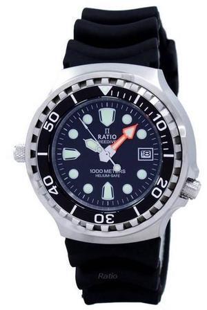 RATIO FreeDiver Helium Safe 1000M Sapphire Crystal Quartz 1038EF102V Mens Watch