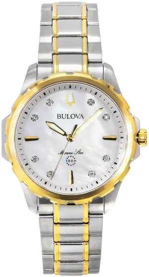 Bulova Marine Mother Of Pearl Dial Quartz Casual 100M Women's Watch 98P227