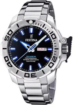 Festina Classics Black Dial Quartz Diver's Men's Watch With Gift Strap F20665-3