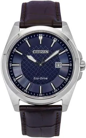 Citizen Eco-Drive Leather Strap Blue Dial BM7108-22L 100M Men's Watch