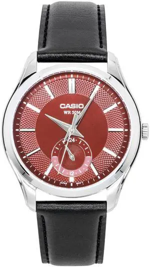 Casio Analog Leather Strap Red Dial Quartz MTP-B315L-4AV Men's Watch Casio Analog Leather Strap Red Dial Quartz MTP-B315L-4AV Men's Watch