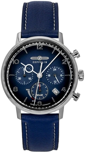 Zeppelin LZ 129 Hindenburg Chronograph Leather Strap Blue Dial Solar 80863n Men's Watch Zeppelin LZ 129 Hindenburg Chronograph Leather Strap Blue Dial Solar 80863n Men's Watch