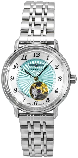 Zeppelin Friedrichshafen Stainless Steel Open Heart Turquoise Dial Automatic 8569M4 Women's Watch Zeppelin Friedrichshafen Stainless Steel Open Heart Turquoise Dial Automatic 8569M4 Women's Watch