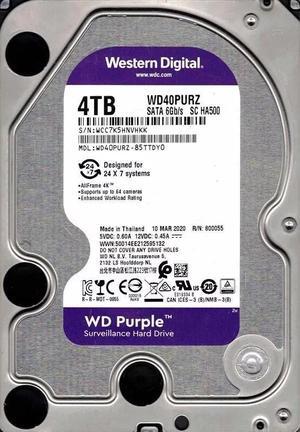 Western Digital WD40PURZ-85TTDY0 4TB SATA 6Gb/s HDD 3.5" Surveillance Hard Drive