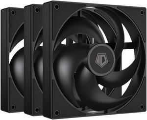 ID-COOLING AS-120-K 120mm Black Case Fan Silence PC Fan Daisy Chain Connector Computer Fans for Radiator/CPU Air Cooler/Computer Case 3 Packs