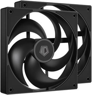 ID-COOLING AS-140-K Black Case Fan Silence PC Fan Daisy Chain Connector Computer Fans for Radiator/CPU Air Cooler/Computer Case 140mm 2 Packs