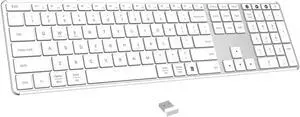 AUSDOM Wireless Bluetooth Keyboard Full Size, Quiet Slim Multi-Device Rechargeable Cordless QWERTY Keyboard with Number Pad, Low Profile Silent Flat Universal Keyboard for Computer/Mac/Windows