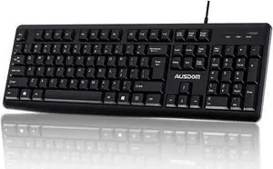 AUSDOM Y2 Wired USB Keyboard with Number Pad,Spill-Resistant,Chiclet Keyboard,Adjustable Tilt, Ergonomic Office Keyboards for Windows Mac PC Laptop,Full Size Keyboard