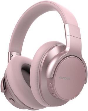 AUSDOM E7 Bluetooth Noise Cancelling Headphones: Wireless Over Ear ANC Headphones with Microphone, 50H Playtime, Hi-Fi Stereo Sound, Deep Bass, Comfort Earpads for Travel Work Home Office Rose Gold