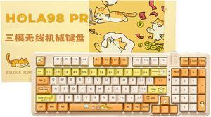 AUSDOM 98Pro Wireless Mechanical Keyboard,Hot Swappable Custom Keyboard with Gasket Structure,Pre-lubed Linear Switches,2.4GHz/Type-C/Bluetooth Mechanical Keyboard with Backlit(Yellow Cat Theme)