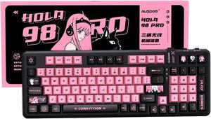 AUSDOM 98Pro Wireless Mechanical Keyboard, Tri-Mode Bluetooth/2.4GHz/Type-C Gasket Hot Swappable Custom Keyboard,Pre-lubed Linear,Backlit Gaming Keyboard for PC(Manga Girl Theme)