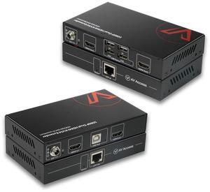 HDMI USB KVM Extender Dual Monitor Over Cat5e/6/6a/7 up to 1080p@60Hz 197ft, Zero Latency Extended Dual View, Display 2 Monitors with 4 USB 2.0 Ports for Keyboard/Mouse, HDCP 1.4, PoC, Plug and Play