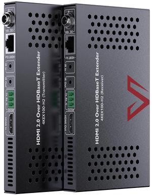 AV Access HDBaseT HDMI Extender Over Cat5e/6/6a/7 Ethernet up to 330ft/100m 4K@60Hz, Supports HDCP2.2, HDMI2.0, Bi-Directional IR and RS232 Pass-Through, Auto EDID, PoE, CEC, Dolby Vision(4KEX100-H2)