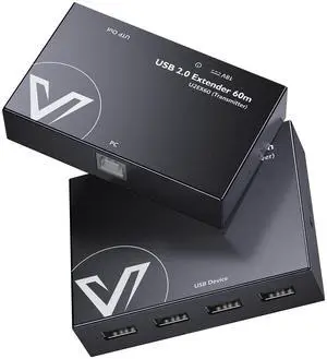 AV Access USB Extender Power Over Cable Cat5e/6/6a/7 up to 196ft/60m, 4 Ports USB 2.0 Extender Over Ethernet, Plug and Play, Supports All Operating System(Power on TX Side)