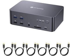v AV Access iDock D23 8K KVM Switch Docking Station for 2 Computers PCs & 3 Monitors, DisplayPort 2.0, 1G Ethernet, USB 3.0, 165/144/120Hz for Gaming