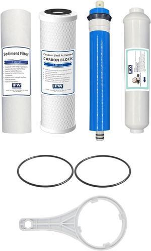 IPW Industries Inc. Universal 4-Stage Under Sink Reverse Osmosis Replacement Filter Kit w/O-Rings and Wrench