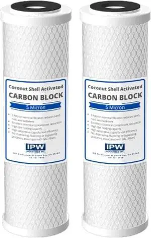 IPW Industries Inc. Compatible for Crystal Quest CQE-RC-04000 5-Micron Carbon Block Filters - Pack of 2