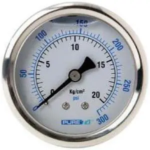 IPW Industries Inc-PureT - (PG-200-PT) - 2.5" Dial Liquid Filled Pressure Gauge Stainless Steel; 1/4" NPT Center Back-0-200 PSI