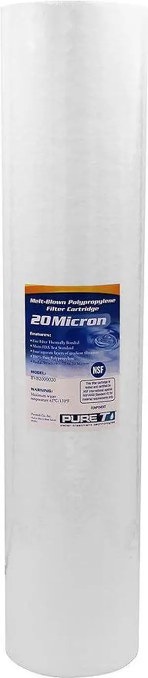 PureT BVB2000020 20x4.5" Water Sediment Filter - NSF Certified - Spun Poly Filter Removes Sediment and Other Organic Debris (20 u Micron Rated)