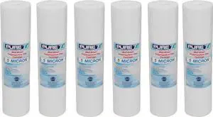 PureT GCB0987005 9.75x2.5" Water Sediment Depth Filter - NSF Certified - Spun Poly Filter Removes Sediment and Other Organic Debris (5 u Micron Rated) (6 Pack)