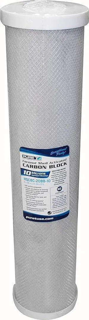 PureT HQCBC-20BB-10, 20x4.5" Coconut Carbon Block Filter - NSF Certified - Cononut Shell Activated Carbon removes Chlorine, Dirt and More (10 u Micron Rated)