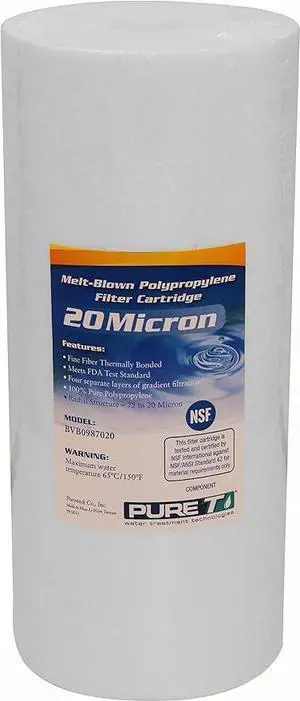 PureT BVB0987020 10x4.5" Water Sediment Filter - NSF Certified - Spun Poly Filter Removes Sediment and Other Organic Debris (20 u Micron Rated)