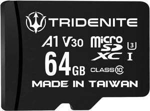 TRIDENITE 64GB Micro SD Card, MicroSDXC Memory for Nintendo-Switch, GoPro, Drone, Smartphone, Tablet, 4K Ultra HD, A1 UHS-I U3 V30 C10, Up to 95MB/s Read, with SD Adapter