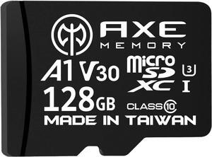 AXE MEMORY 128GB Micro SD Card 4K Ultra Full HD Video High Speed MicroSDXC Up to 95MB/S A1 V30 UHS-I U3, with SD Adapter