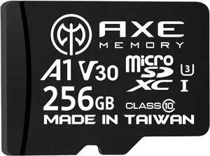 AXE MEMORY 256GB Micro SD Card 4K Ultra Full HD Video High Speed MicroSDXC Up to 95MB/S A1 V30 UHS-I U3, with SD Adapter