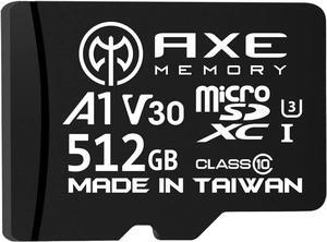 AXE MEMORY 512GB Micro SD Card 4K Ultra Full HD Video High Speed MicroSDXC Up to 95MB/S A1 V30 UHS-I U3, with SD Adapter