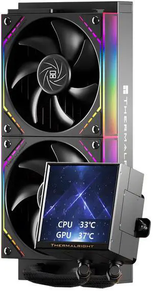 Thermalright Peerless Vision 240 ARGB Black 240mm AIO CPU Liquid Cooler, 3.95" 480x480 LCD, 2000RPM PWM ARGB Fans, for Intel and AMD Thermalright Peerless Vision 240 ARGB Black 240mm AIO CPU Liquid Cooler, 3.95" 480x480 LCD, 2000RPM PWM ARGB Fans, for Intel and AMD