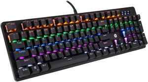 HP GK100 (SPANISH) Mechanical Gaming Keyboard, 50 million key life, height adjustment, mechanical switches, BLUE switch, USB wired, RGB backlit