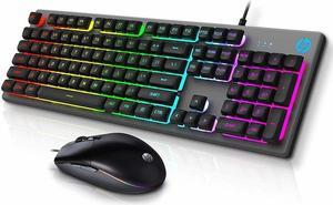 HP KM300F (SPANISH) Wired Gaming Keyboard & Mouse Combo, Membrane Backlit, 26 Keys Anti-Ghosting, 3 LED Indicators & 3D 6K USB Mouse with 6400DPI, Six-Speed Cyclic Resolution Switching