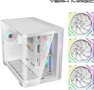YEAH MAGIC Biforst Mid-Tower PC Gaming Case, High-Airflow,ARGB light strip, Sturdy One-piece curved curved glass,With 3 RGB fans,Gaming Computer Case for Micro-ATX/ITX Motherboard, White