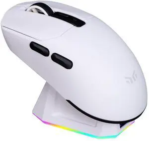 YEAH MAGIC Tyrfing V1 Wireless Gaming Mouse with RGB Charging Dock, 12K DPI,  59g Ultra-Lightweight, Tri-Mode Connectivity, 300mah Battery, Ergonomic, 1K Report Rate, With Magnetic Dock,White