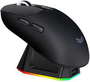 YEAH MAGIC Tyrfing V1 Wireless Gaming Mouse with RGB Charging Dock, 12K DPI,  59g Ultra-Lightweight, Tri-Mode Connectivity, 300mah Battery, Ergonomic, 1K Report Rate, With Magnetic Dock,Black