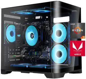 YEAH MAGIC Astral S1 Gaming Desktop AMD Ryzen 5 5600GT (6 core up to 4.6GHz) 16GB DDR4 3200MHz 1TB NVMe SSD 650W Gold PSU Windows 11 Home WIFI Gaming PC with 7 ARGB Fans