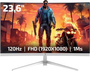 GAMEPOWER F10 23.6 Inch Curved White Gaming Monitor, 120Hz 1080p Display, 1ms Response Time, AMD FreeSync, HDR Support, 125% sRGB, RGB Backlight, Dual Speakers, Zero Frame Design, HDMI and VGA Inputs