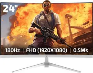 GAMEPOWER T40 23.6 Inch Curved White Gaming Monitor, 180Hz 1080p Display, 0.5ms Response Time, VA Panel, AMD FreeSync, HDR Support, 125% sRGB, RGB Backlight, Dual Speakers, Zero Frame Design, HDMI/DP