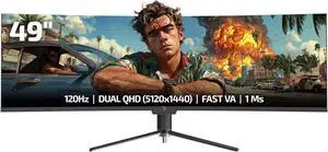 GAMEPOWER DQ 49 inch Curved Ultrawide Gaming Monitor, 5K, 1Ms, 120Hz Refresh Rate, 32:9, DQHD, 5120 x 1440P, R1800, 99% sRGB, HDR400, DisplayPort, Type-C, FreeSync, Gsync, Height - Tilt Adjustable GAMEPOWER DQ 49 inch Curved Ultrawide Gaming Monitor, 5K, 1Ms, 120Hz Refresh Rate, 32:9, DQHD, 5120 x 1440P, R1800, 99% sRGB, HDR400, DisplayPort, Type-C, FreeSync, Gsync, Height - Tilt Adjustable